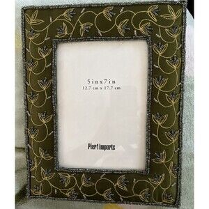 Pier 1 Imports Desktop Frame Green Silk Beaded Embroidered Fabric 5 x 7 photo